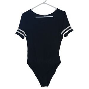 5 for $5‼️ Ambiance Sheer Black Bodysuit | White Striped Sleeves | Layering